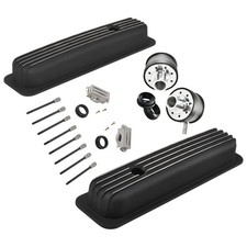 For Sbc Chevy 305 327 350 1987-97 Black Finned Short Valve Covers Breather For Sbc Chevy 305 327 350 1987-97 Black Finned Short Valve Covers Breather