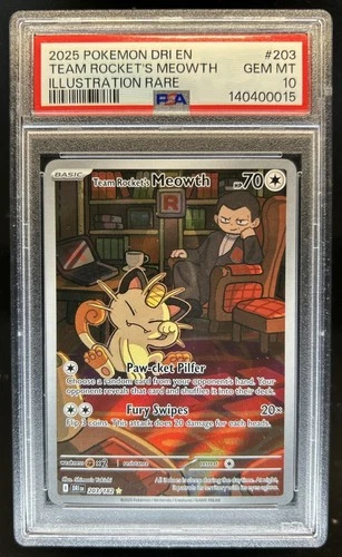 2025 Pokemon Destined Rivals Team Rocket's Meowth #203/182 PSA 10 GEM MINT