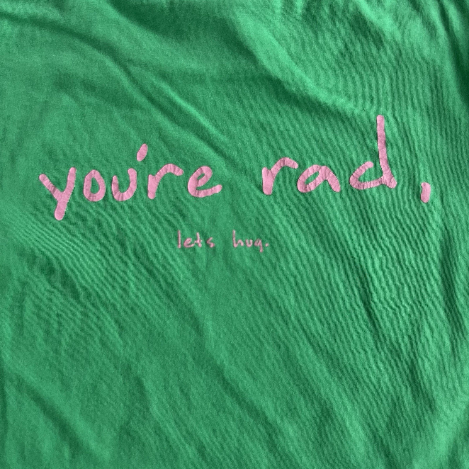 Y2K Paul Frank Baby Tee Women’s T Shirt Green Top "I'm Rad You're Rad Let's Hug" image 10
