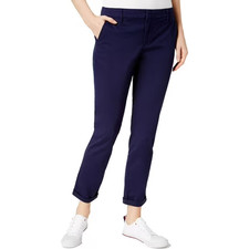 Tommy Hilfiger L93518 Women's Navy Th Flex Hampton Cuffed Chino Pants Size 16