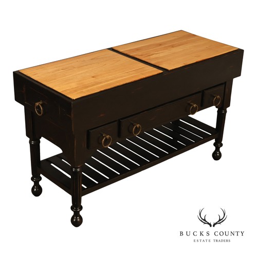 French Colonial Style Butcher Block Kitchen Island