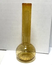Amber HAND BLOWN 15” TALL SEEDED BUBBLE Vase Art Glass