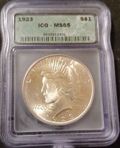 1923 $1 Peace Silver Dollar ICG MS65