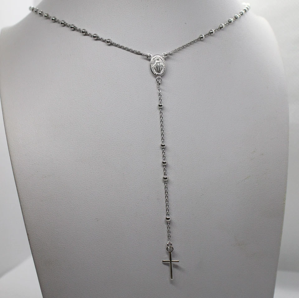 Rosario Collana Argento UNISEX GRANI LISCI MM 2,5 CROCE MADONNA CM 50 Y EXPLOIT - Immagine 2 di 4