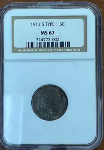1913 S Buffalo Nickel 5C Type 1 NGC MS67 - Toned - San Francisco