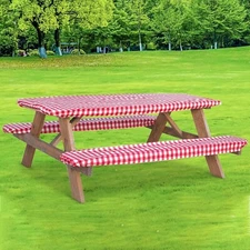 Picnic Table and Bench Fitted Tablecloth Cover, 3 Pack Set,Vinyl Tablecloth