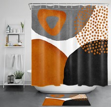 Mid Century Minimalist Orange and Black Shower Curtain Bathroom Accessories Set
