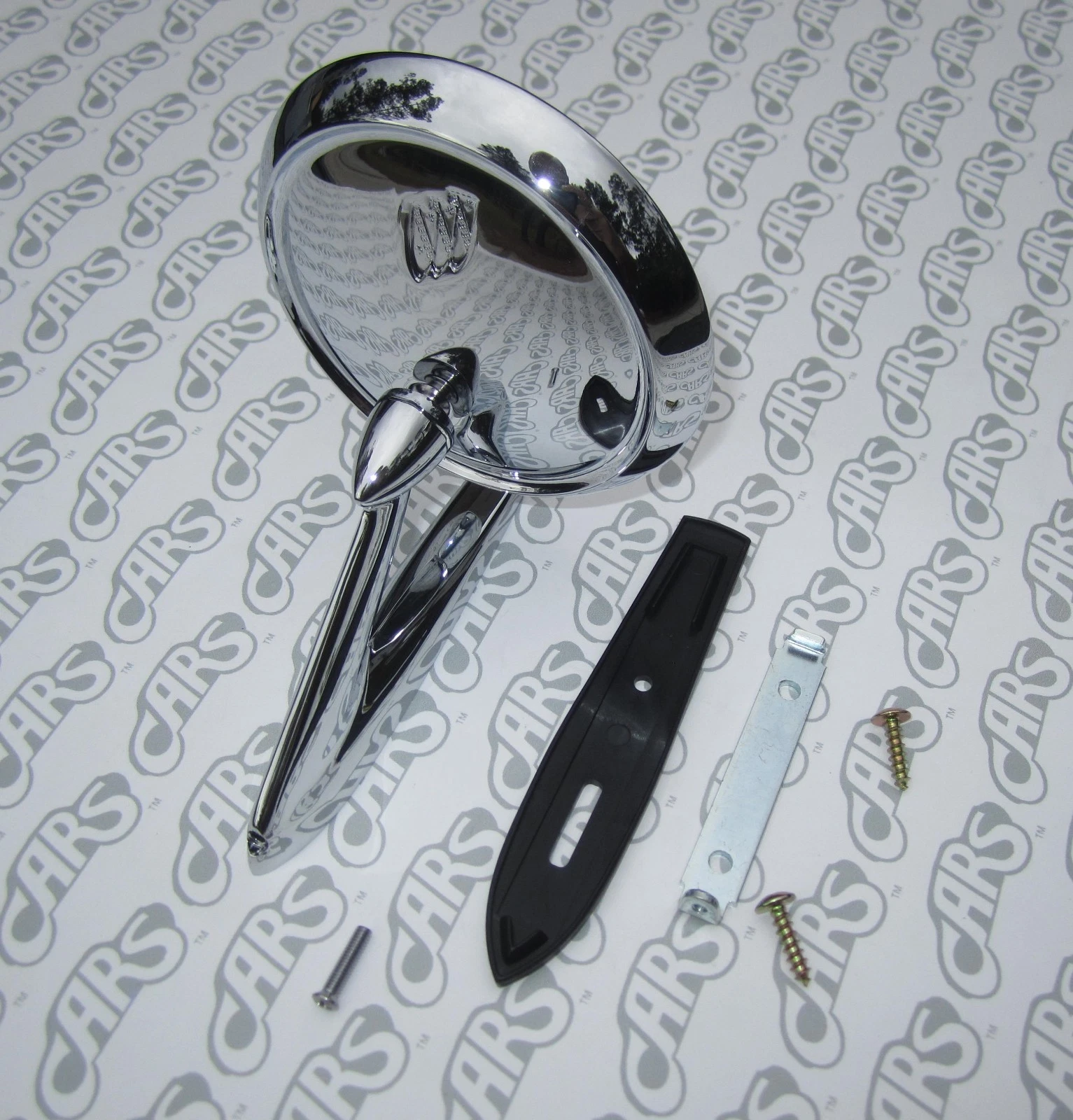 1963-1967 Buick Riviera Outside Rearview Mirror. Tri-Shield w/ Gasket & Hardware