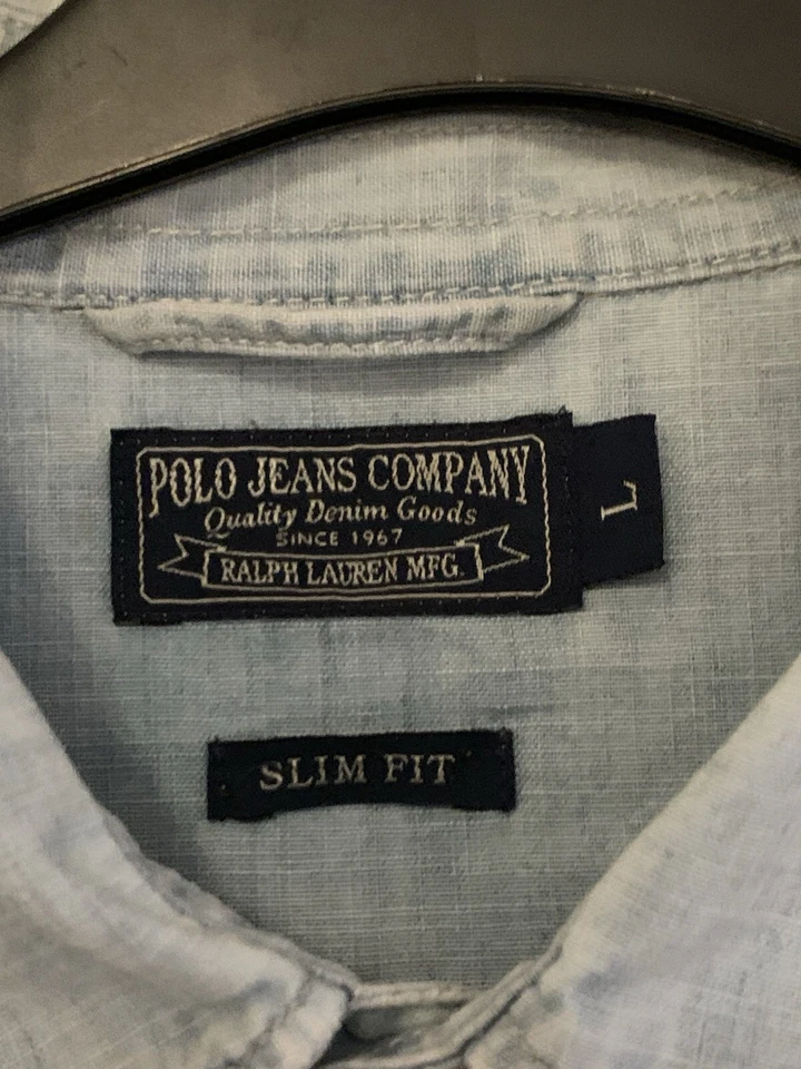 Vtg Polo Jeans Company Shirt Unisex Blue Large Chambray Western Snap On Pockets - Image 2 of 4