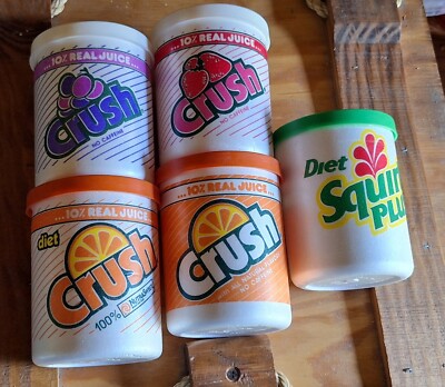 VTG Styrofoam Koozies - Choice DIET SQUIRT PLUS, ORANGE, STRAWBERRY, GRAPE CRUSH