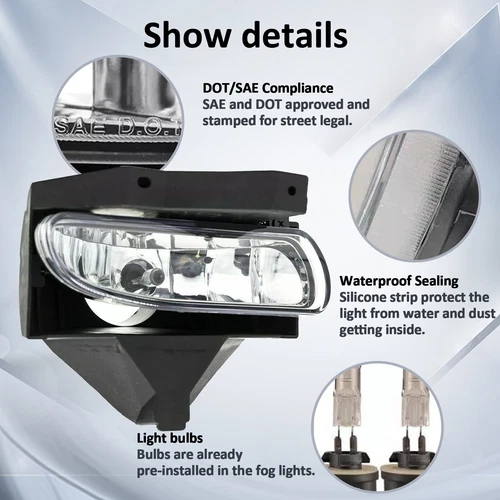 For 1999-2004 Ford Mustang Front Bumper Fog Light Lamps Clear Lens W/Bulbs 2PCS - Picture 6 of 13
