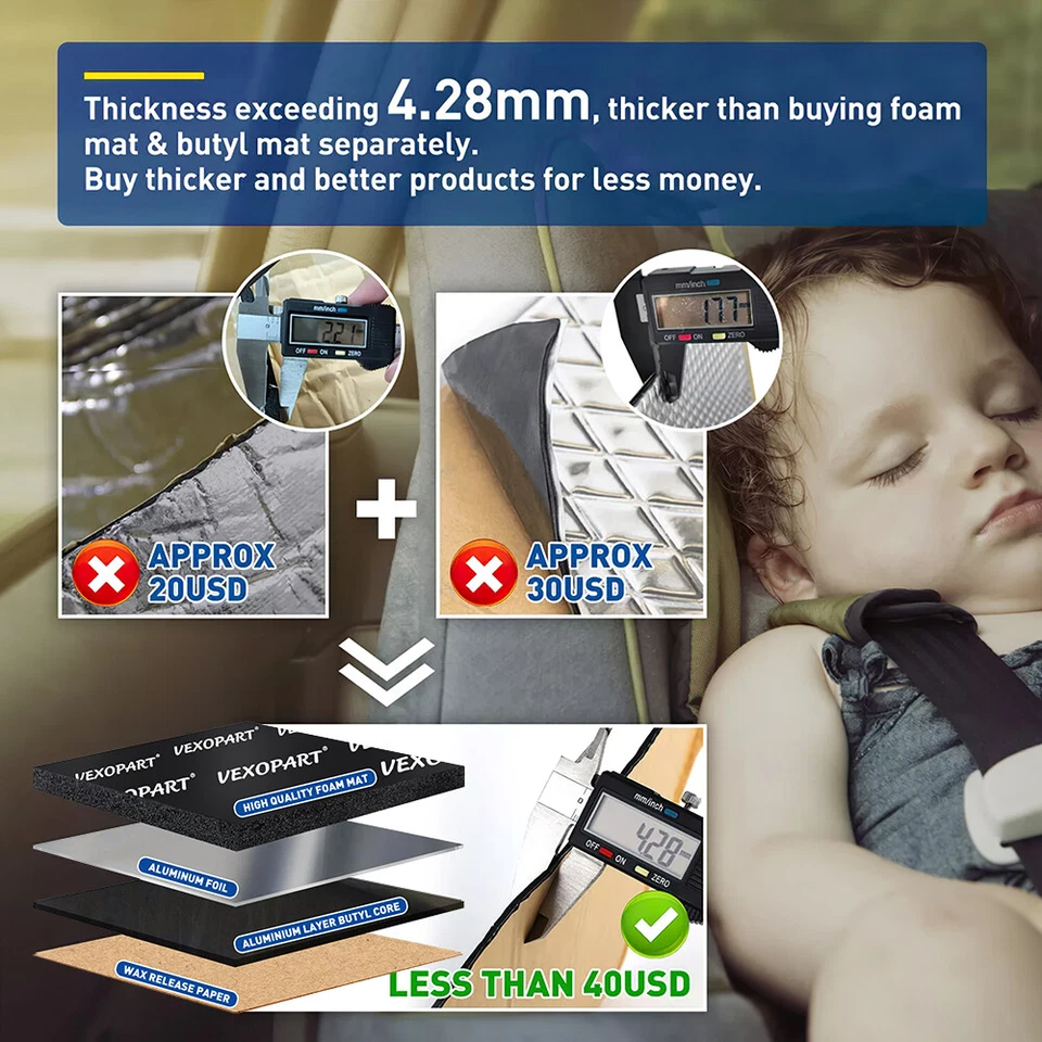 Car Heat Shield Noise Shockproof Insulation Deadening Mat Sound Deadener Butyl - image 4 of 4