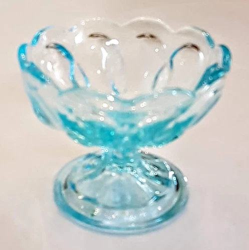 Imperial Blue Ice Cream Sundae Compote Thumbprint Pedestal Glass Dish Stemware