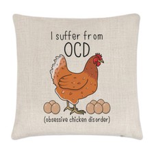 Chicken OCD Linen Cushion Cover Pillow - Funny Animal Pet
