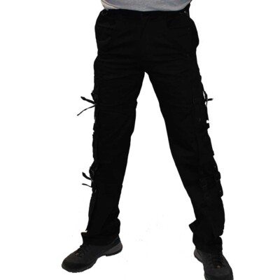 Black Pistol Gothic Punk Cargo Denim Jeans Hose - Dark Ring Schnallen