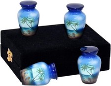 Keepsake Urn Set of 4 Lovely Blue Velvet Bag for Human Ashes 4 Small URN 3 cu.in