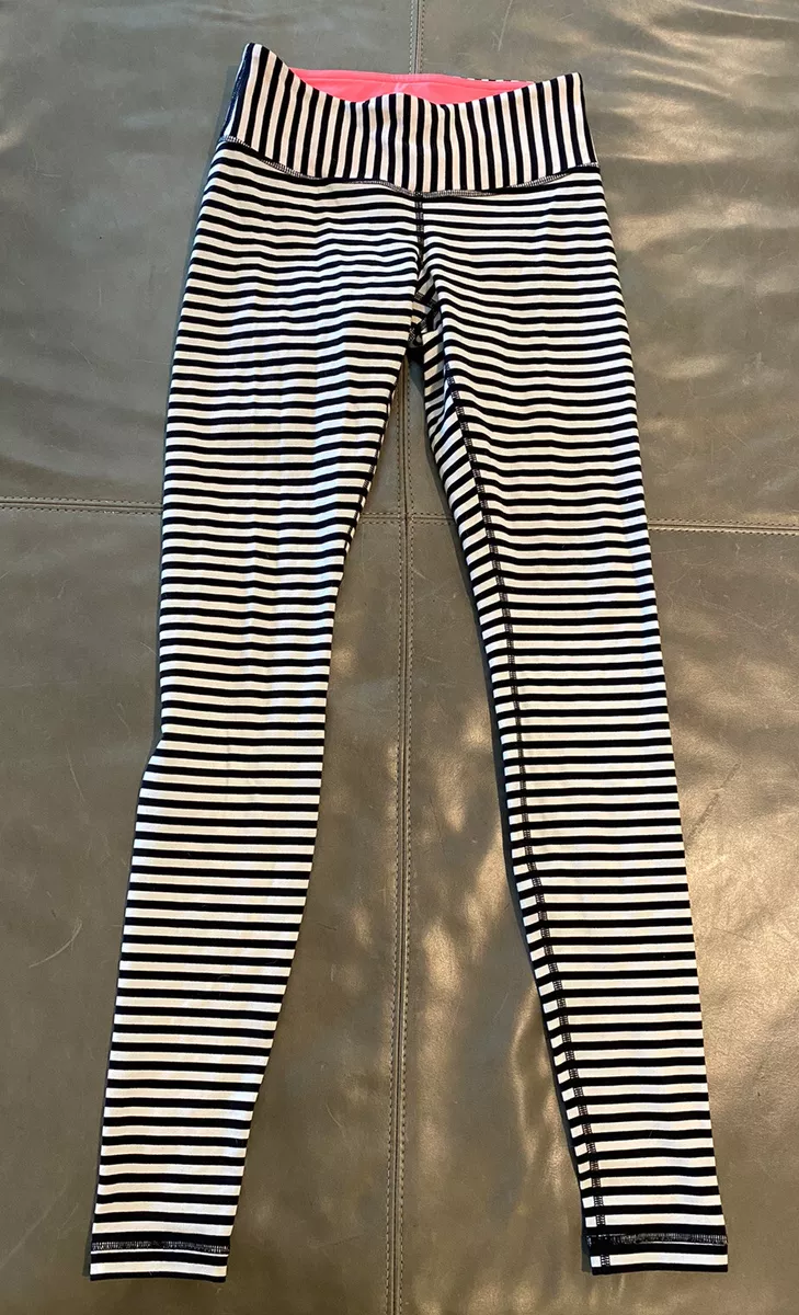 Lululemon Athletica Womens Wunder Under Leggings Yoga Pants Black White  Stripe 4