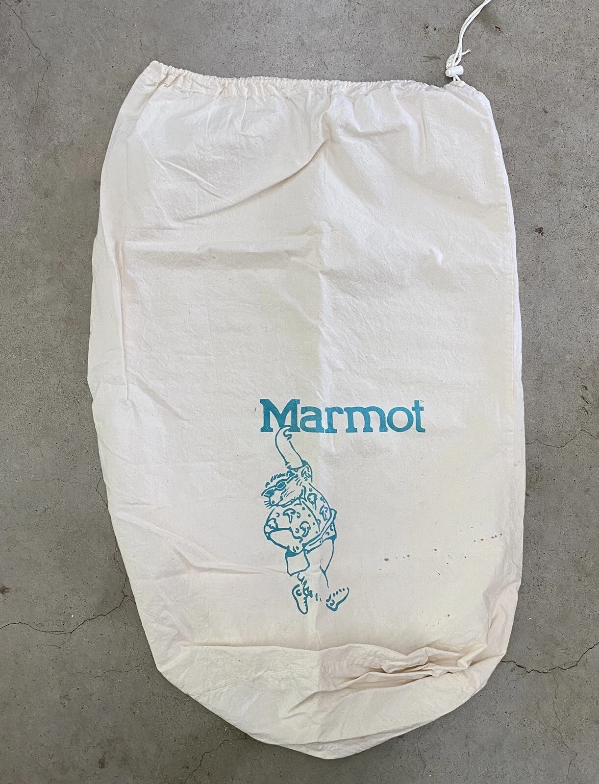 Vintage MARMOT Sleeping Bag Mummy Stuff SACK HOLDER!! Cotton Cover 36" w Cinch!