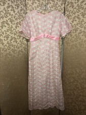 Vintage Pink Off White Floral Embroidered Empire Midi Dress Size 00 0