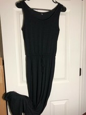 Uniqlo black maxi dress, size XS, cinch cord around waist