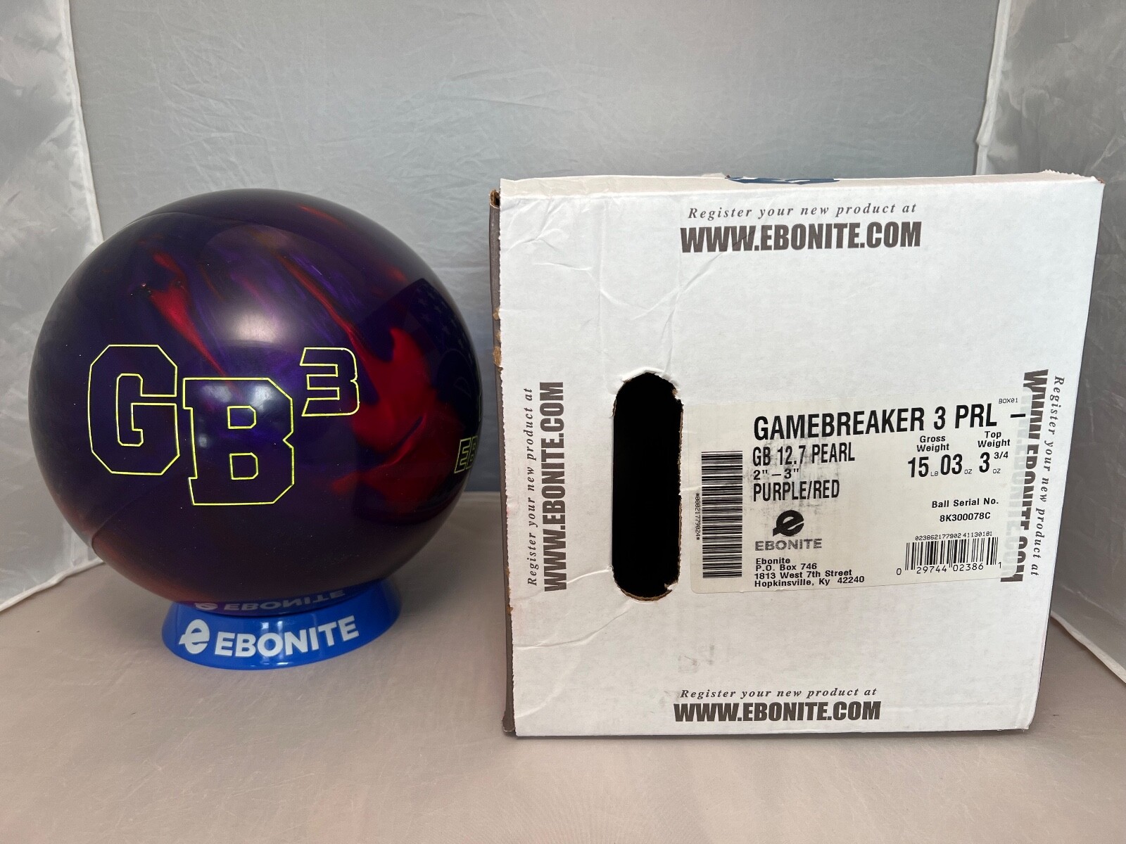 ULTRA RARE NIB 15lbs Ebonite Game Breaker 3 Pearl GB3 Bowling Ball pin