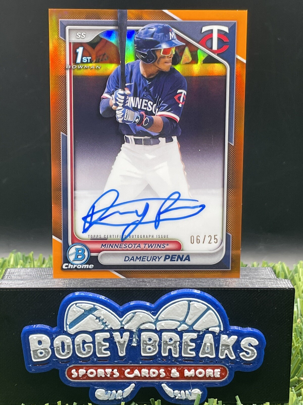 2024 Bowman Chrome Dameury Pena Orange Refractor Auto Autograph /25 Twins 1st