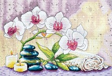 Orchid Candles & Stones - 14 Count Cross Stitch Kit - Aida Size 38 x 28cm
