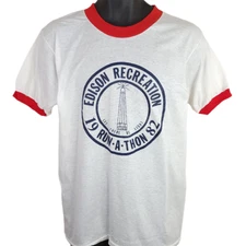 Vintage Thomas Edison Tower T Shirt Mens Size Large 80s Run A Thon Made In USA