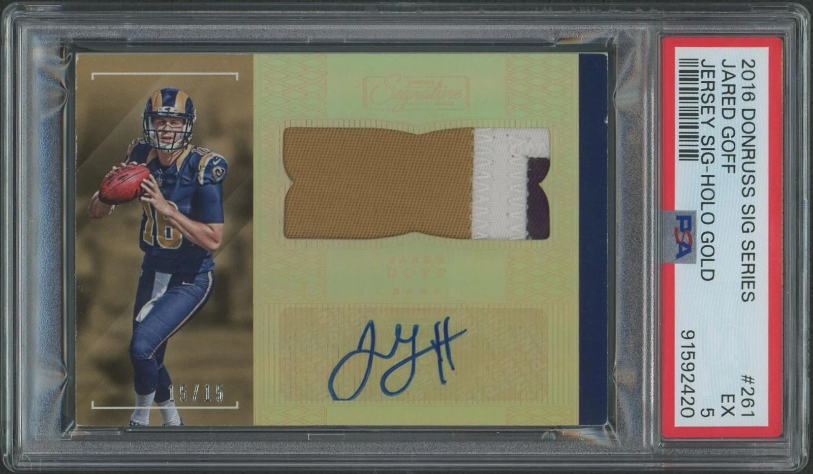 Jared Goff Panini Donruss Signature Series #261 Jersey Signature-Holo Gold