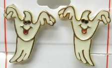 Halloween Ghost Vintage Clip-On Earrings Gold Plate & Colors OSC Made in USA NEW