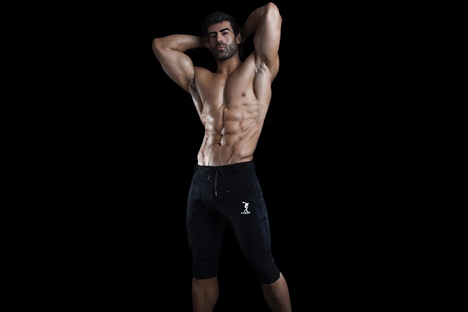 Pantalones deportivos de yoga DEMIG para hombre negros 3/4 cintura elástica entrenamiento joggers  Foto 4 de 4