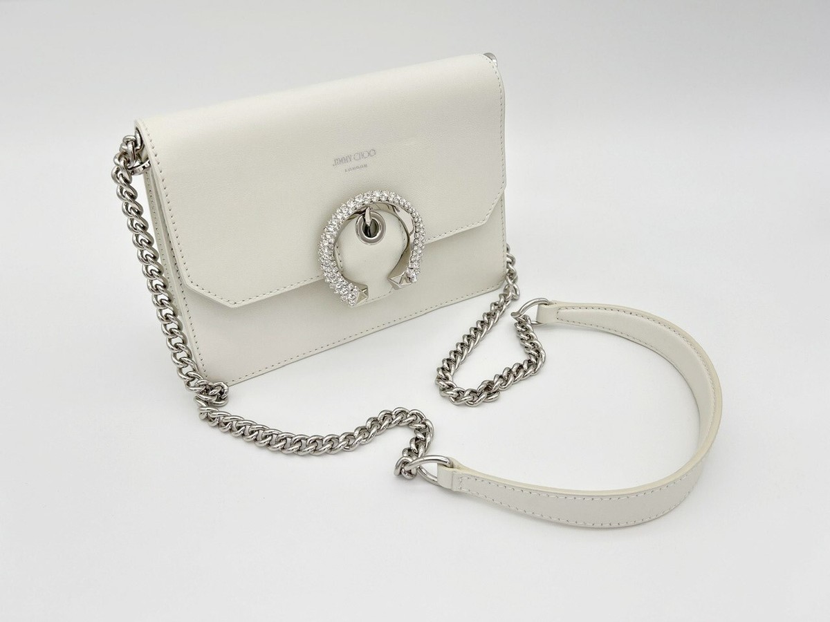 JIMMY CHOO Madeline Crossbody Latte Crossbody Bag with Swarovski