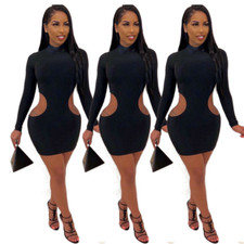 Women's Sexy Slim Dress Lady Casual Long Sleeve Bodycon Ball Gown Party Dresses