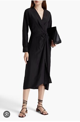 Rag & Bone Amber Black MIDI 100% Silk Wrap Dress Sz 2 | eBay