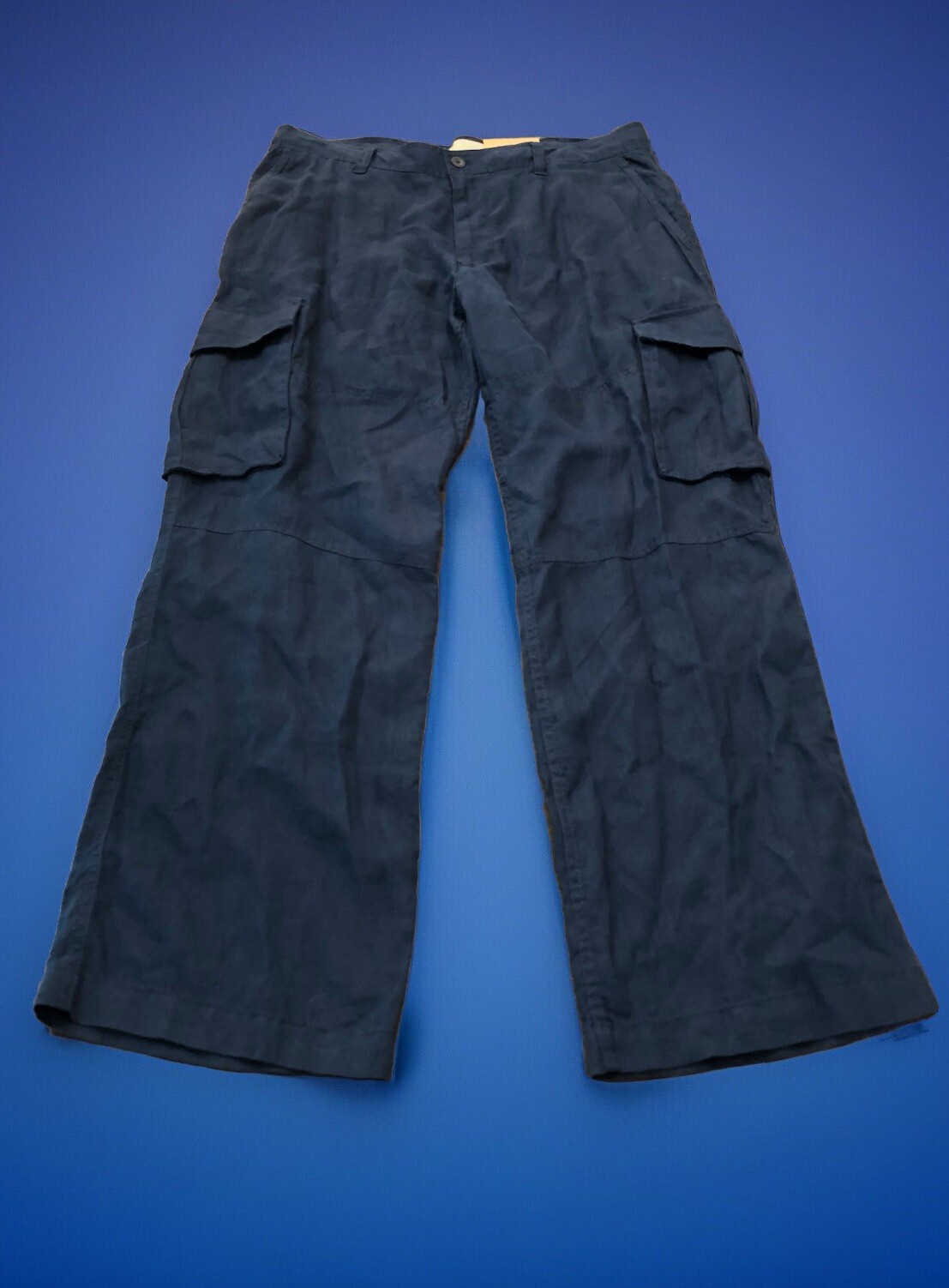 New Old Navy 100% Linen Utility Cargo Pants Men's 36x34 Blue Lightweight NWT