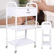 Carrello utilitario a 3 livelli con ruote, carrello estetico mobile bianco US
