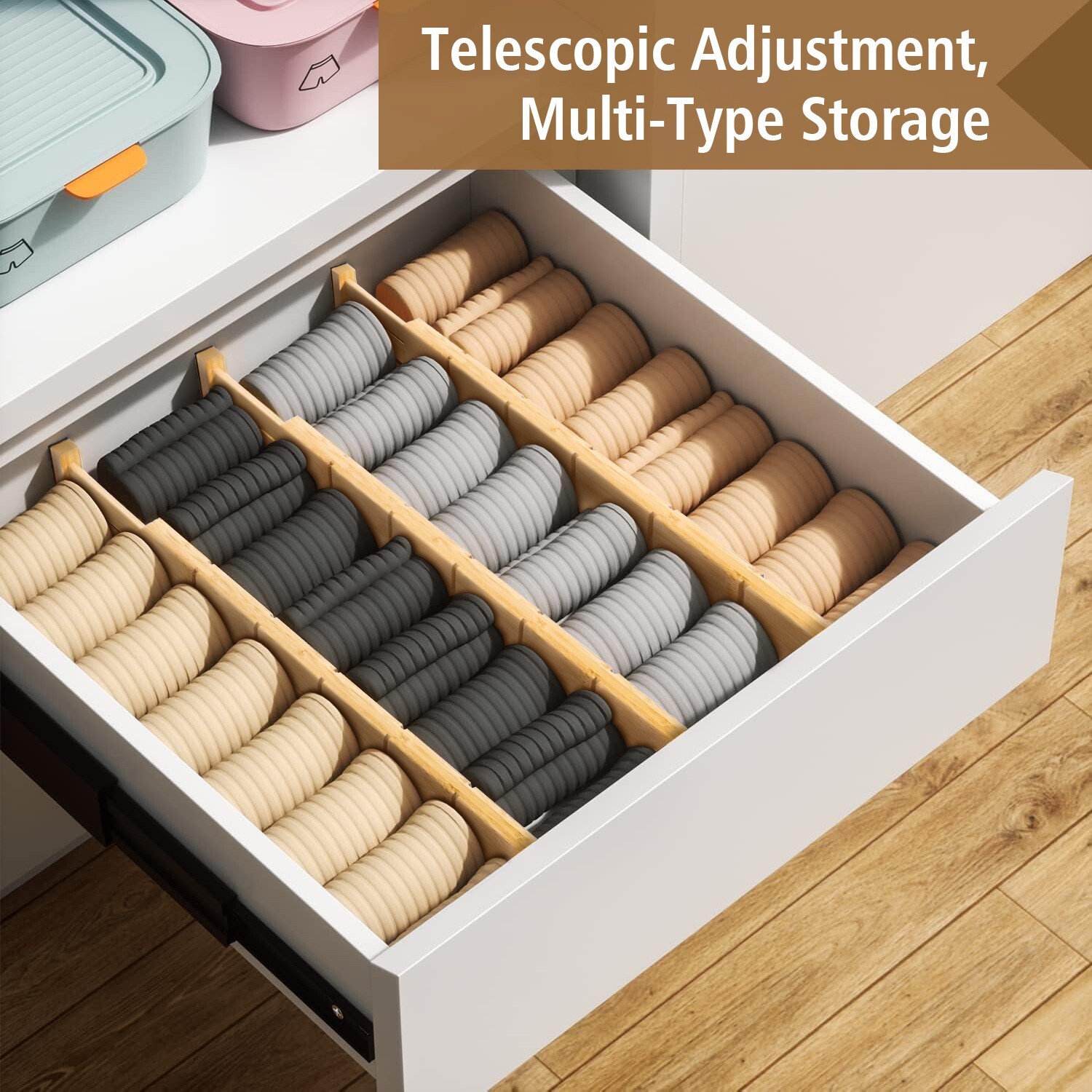 Bamboo Drawer Dividers with Inserts and Labels Adjustable Kitchen