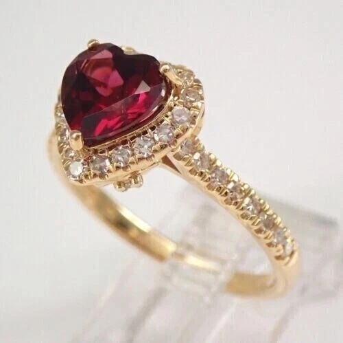 2.00Ct Heart Cut Red Ruby Lab Created Diamond 14K Yellow Gold FN Engagement Ring - Image 4 of 4