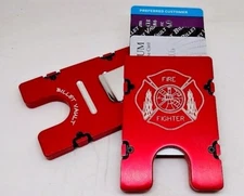 FIRE FIGHTER, Billet Aluminum Wallet/Credit Card Holder, RFID Protection, red