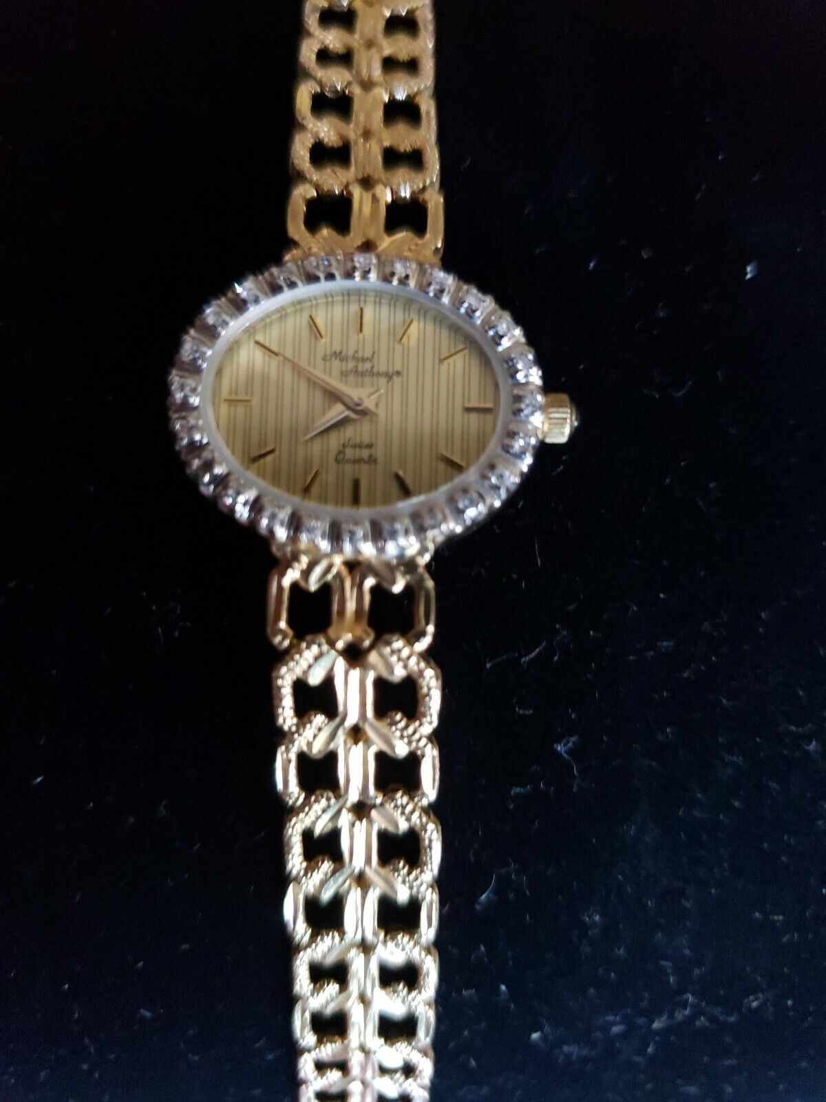 14 kt Gold Michael Anthony Diamond MOP Dial Dual Link Bracelet Ladies Watch	