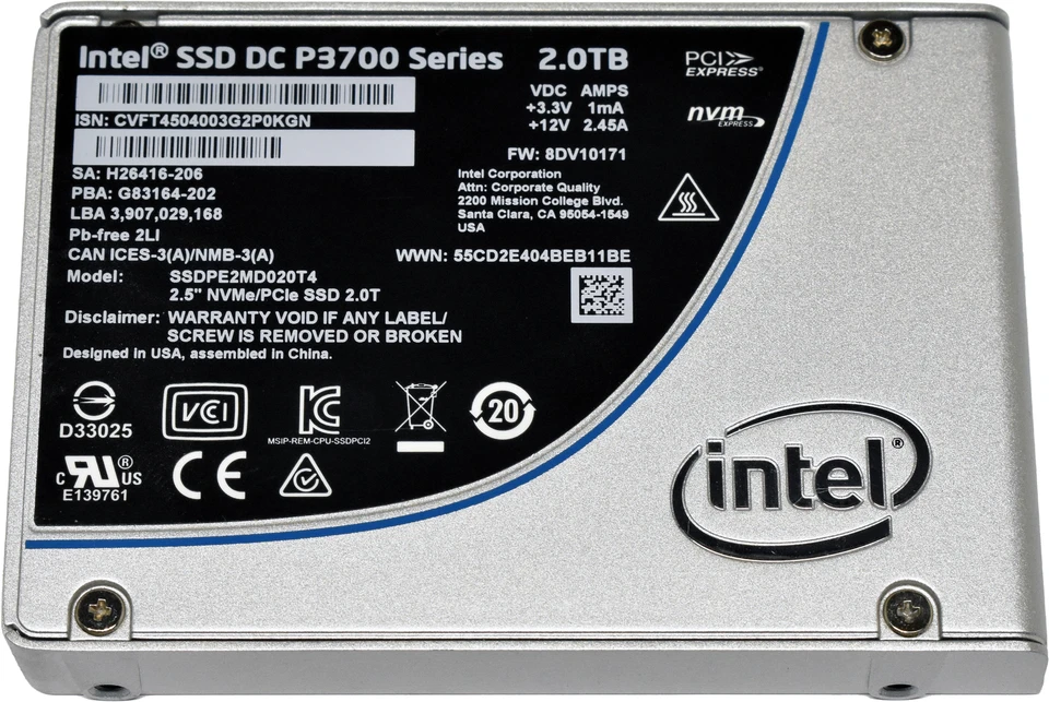 Intel SSD DC P3700 Series 2.0TB SSDPE2MD020T4 2.5" NVME/PCIE 3.0 x4 - Immagine 3 di 4