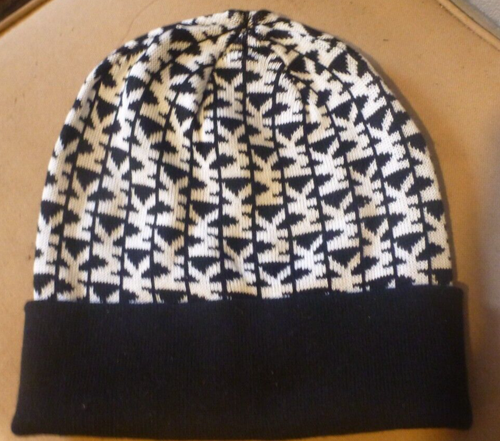 Michael Kors Ladies Knit Beanie Hat  MK Logo Black & White Size Small - Picture 2 of 3
