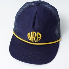Vintage NRA Mesh Snapback Trucker Hat Cap Blue Rope Made in USA Guns Rifle