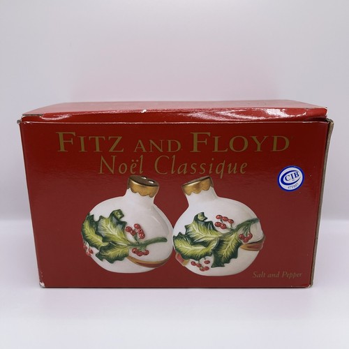 New 2004 Fitz and Floyd Noel Classique Salt & Pepper Shaker Christmas Ornaments