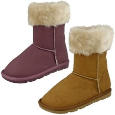 Girls Spot On Faux Fur Trim Casual - Boots