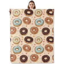Colorful Donut Dessert Flannel Throw Plush Blankets Travel Decor 60x50 Inches