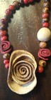 Handmade Wooden Red & Brown Bead & Orange Peel Look Flower Necklace/Earring Set — photo 2