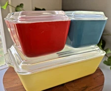 Pyrex Primary Refrigerator Dish Set 501 502 503 w/ Lids – Full 8 Pc Vintage