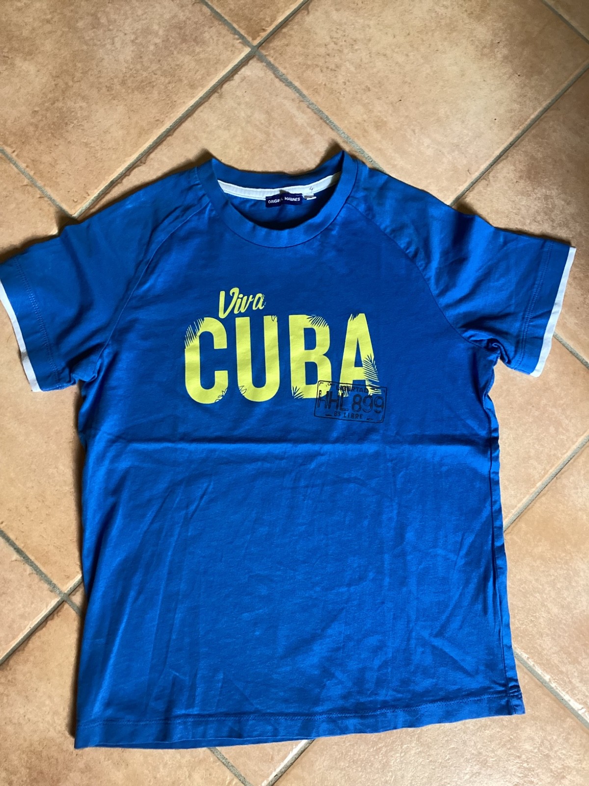 T-shirt bimbo 10 anni manica corta blu e giallo Original Marines