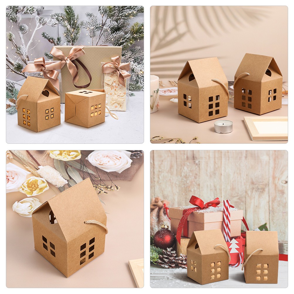 24Pcs Durable Paper Christmas Treat Boxes with Lids House Pattern ...